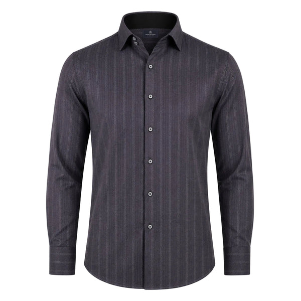 The Obsidian Regent: Dark Grey Giza Satin Herringbone Shirt