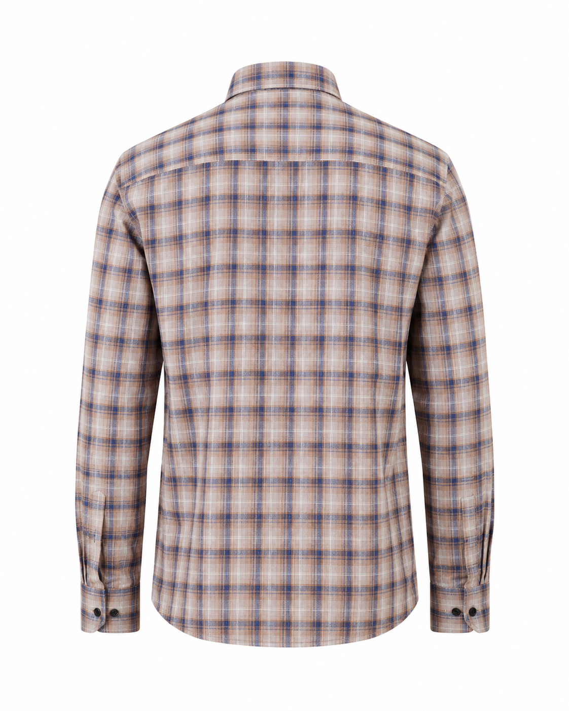 Dark grey plaid Giza twill shirt back view for men
