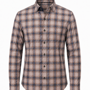 Dark grey plaid Giza twill shirt front view for men