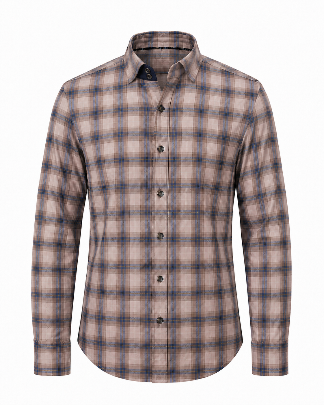 Dark grey plaid Giza twill shirt front view for men
