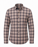 Dark grey plaid Giza twill shirt front view for men