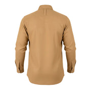 Dark sand shirt for men back view showing herringbone texture