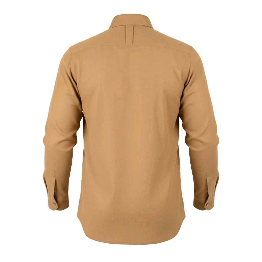 Dark sand shirt for men back view showing herringbone texture
