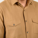 Dark sand shirt for men collar and pocket detail with herringbone pattern