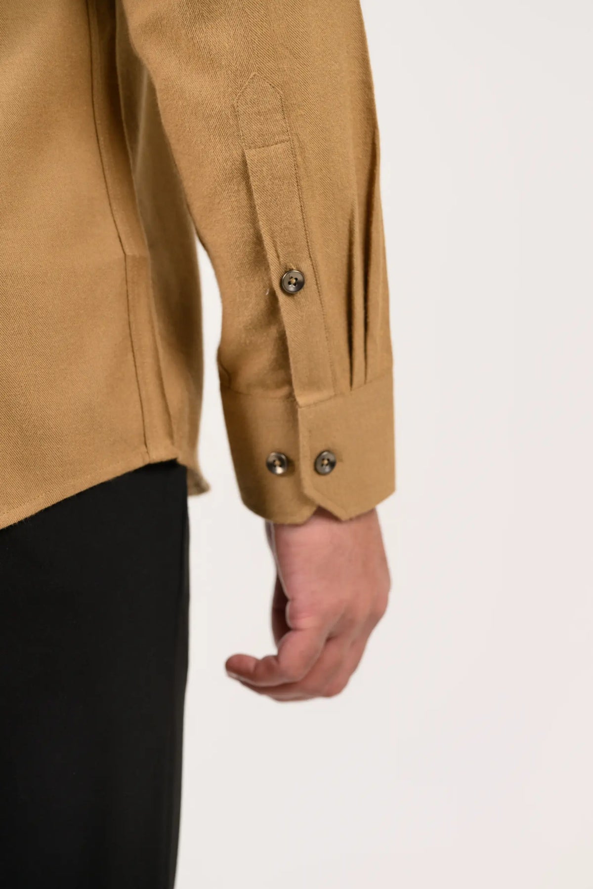Dark sand shirt cuff detail in premium cotton fabric