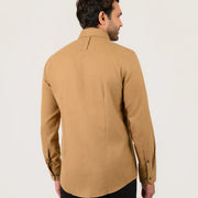 Dark sand shirt for men worn by model showing back fit and style