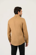 Dark sand shirt for men worn by model showing back fit and style