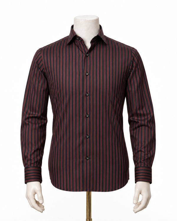 The Midnight Stripe: Premium Black & Maroon Oxford Shirt