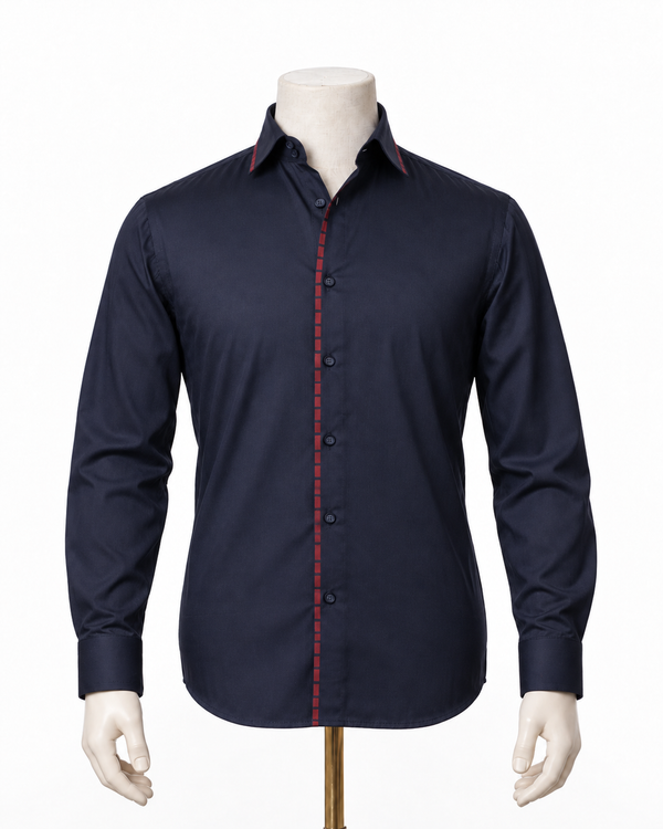 The Nautical Flair: Navy Blue Giza Satin Shirt
