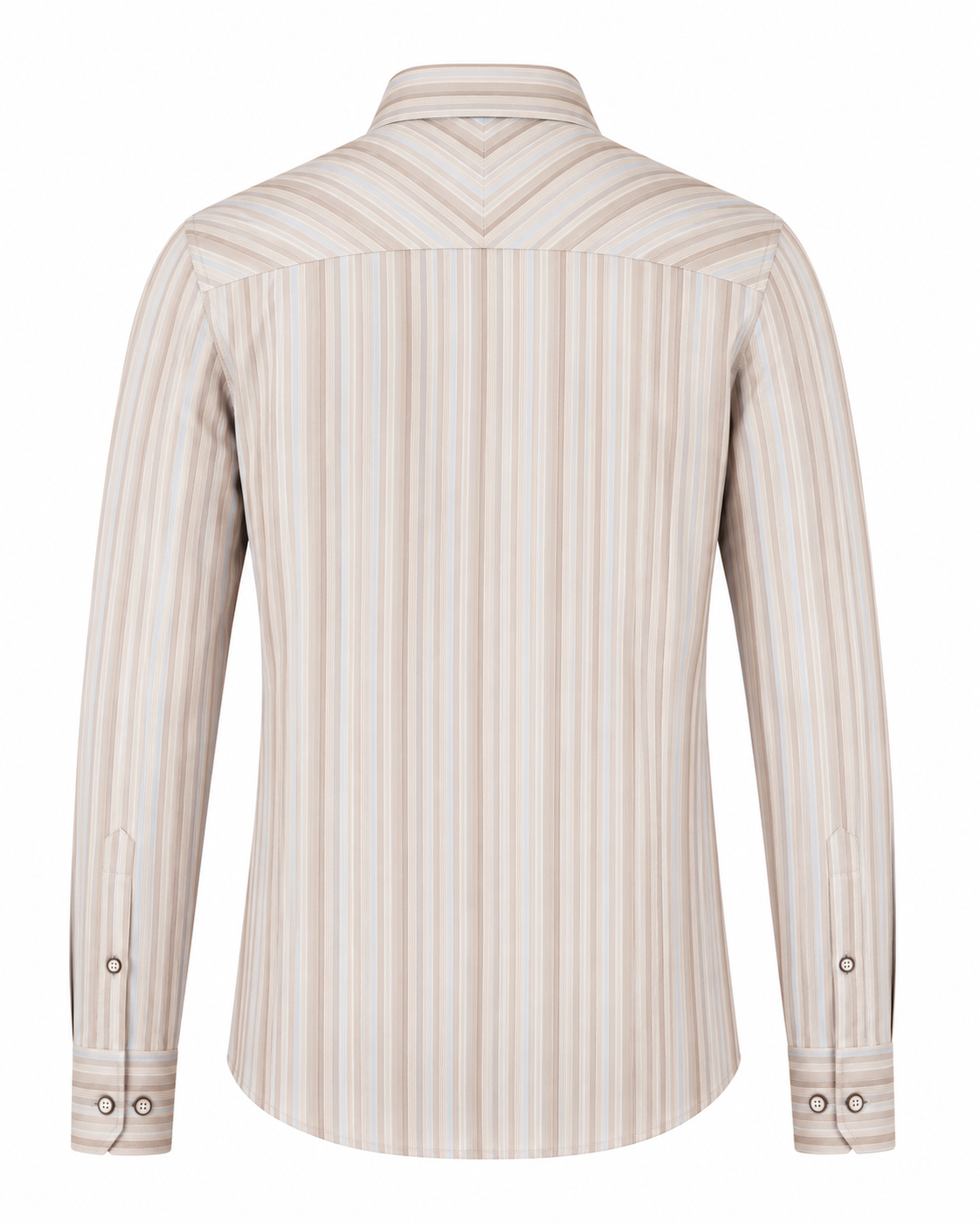 Earth tone satin stripe shirt back view for men