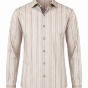 Earth tone satin stripe shirt front view for men