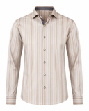 Earth tone satin stripe shirt front view for men