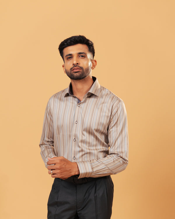 The Terra Aura: Earth Tone Satin Stripe Shirt