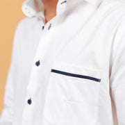 Pocket detail of premium white Giza satin shirt