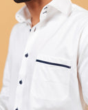 Pocket detail of premium white Giza satin shirt
