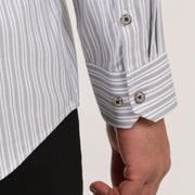Cuff detail of grey striped shirt for men in premium 100s twill fabric