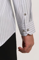 Cuff detail of grey striped shirt for men in premium 100s twill fabric