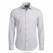 Grey striped shirt for men in premium 100s twill fabric by Shaan & Stitch