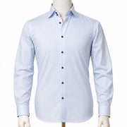 The Blue Meridian: Light Blue Pinstripe Satin Shirt