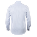 Light blue pinstripe shirt for men back view showing clean tailored fit