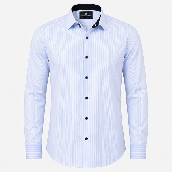 The Blue Meridian: Light Blue Pinstripe Satin Shirt