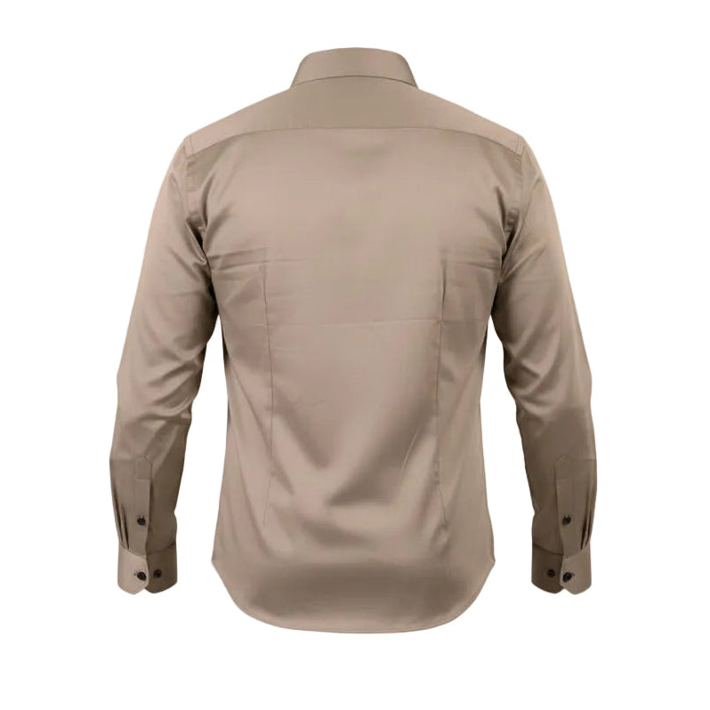 Light brown satin shirt for men back view showing polished fit