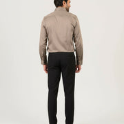 Light brown satin shirt for men worn by model showing back fit and style