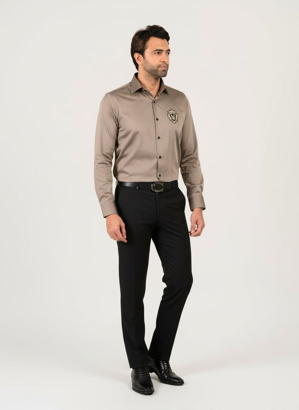 The Amber Regent: Light Brown Satin Shirt