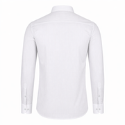 Light grey candy stripe shirt for men back view showing clean tailored fit