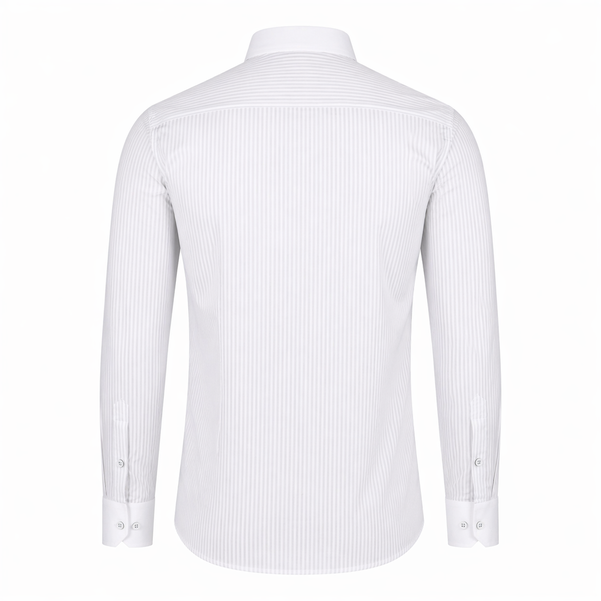 Light grey candy stripe shirt for men back view showing clean tailored fit