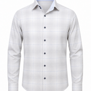 Light grey windowpane twill shirt front view for men