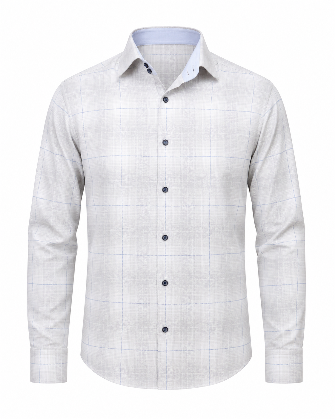 Light grey windowpane twill shirt front view for men
