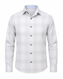 Light grey windowpane twill shirt front view for men
