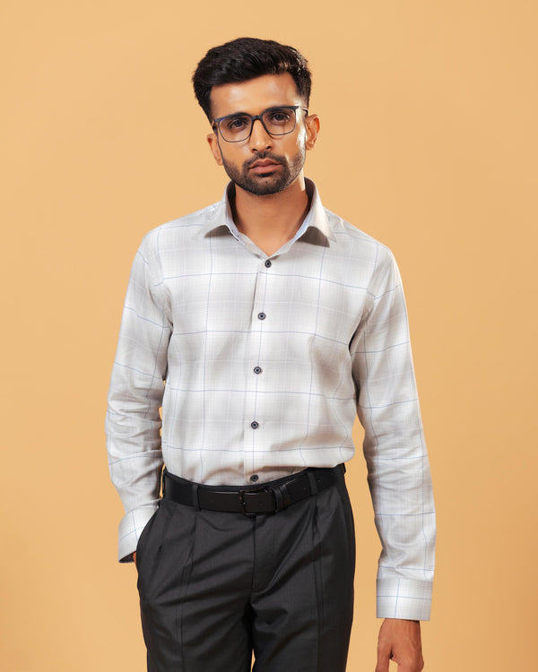 The Grey Pinnacle: Light Grey Windowpane Twill Shirt