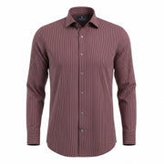 Maroon shirt for men front view with white micro-stripe design