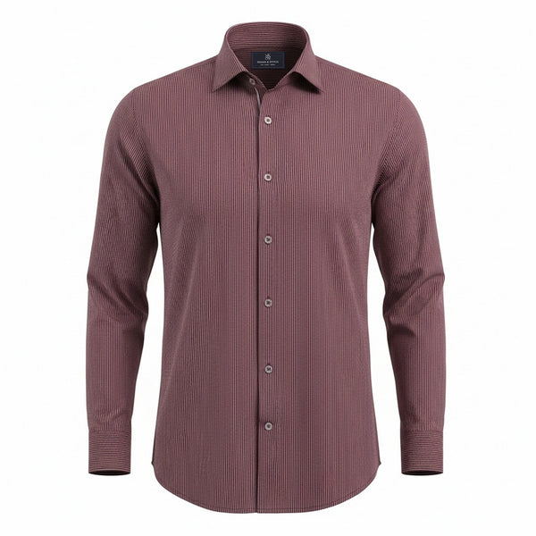 The Crimson Cord: Maroon & White Micro-Stripe Shirt