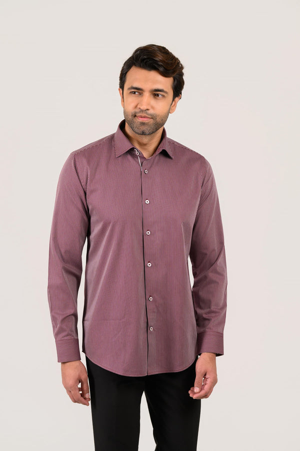The Crimson Cord: Maroon & White Micro-Stripe Shirt