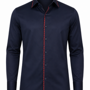 Navy blue Giza satin shirt front view for men
