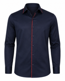 Navy blue Giza satin shirt front view for men