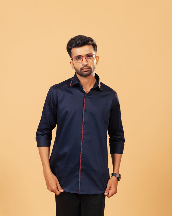 The Nautical Flair: Navy Blue Giza Satin Shirt