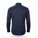 Navy blue pin stripe shirt for men back view showing polished fit