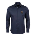 Navy blue pin stripe shirt for men front view in premium satin fabric