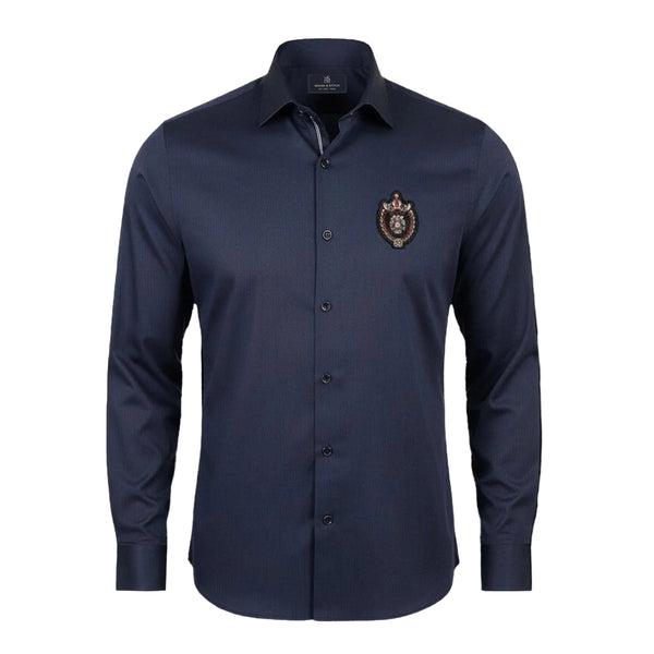 The Midnight Regent: Navy Pin Stripe Satin Shirt