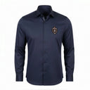 Navy blue pin stripe shirt for men front view in premium satin fabric