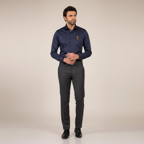 The Midnight Regent: Navy Pin Stripe Satin Shirt