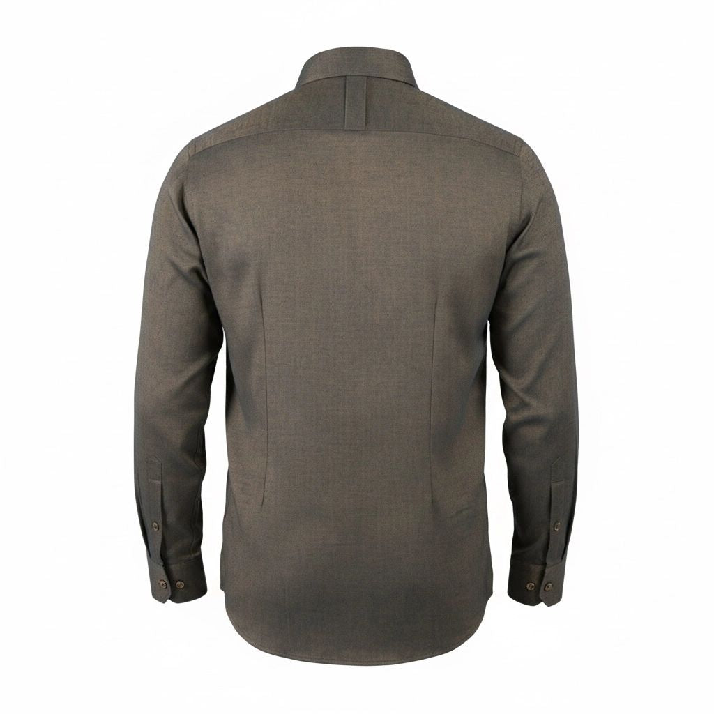 Olive green shirt for men back view showing herringbone texture
