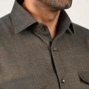 Olive green shirt for men collar detail with herringbone pattern