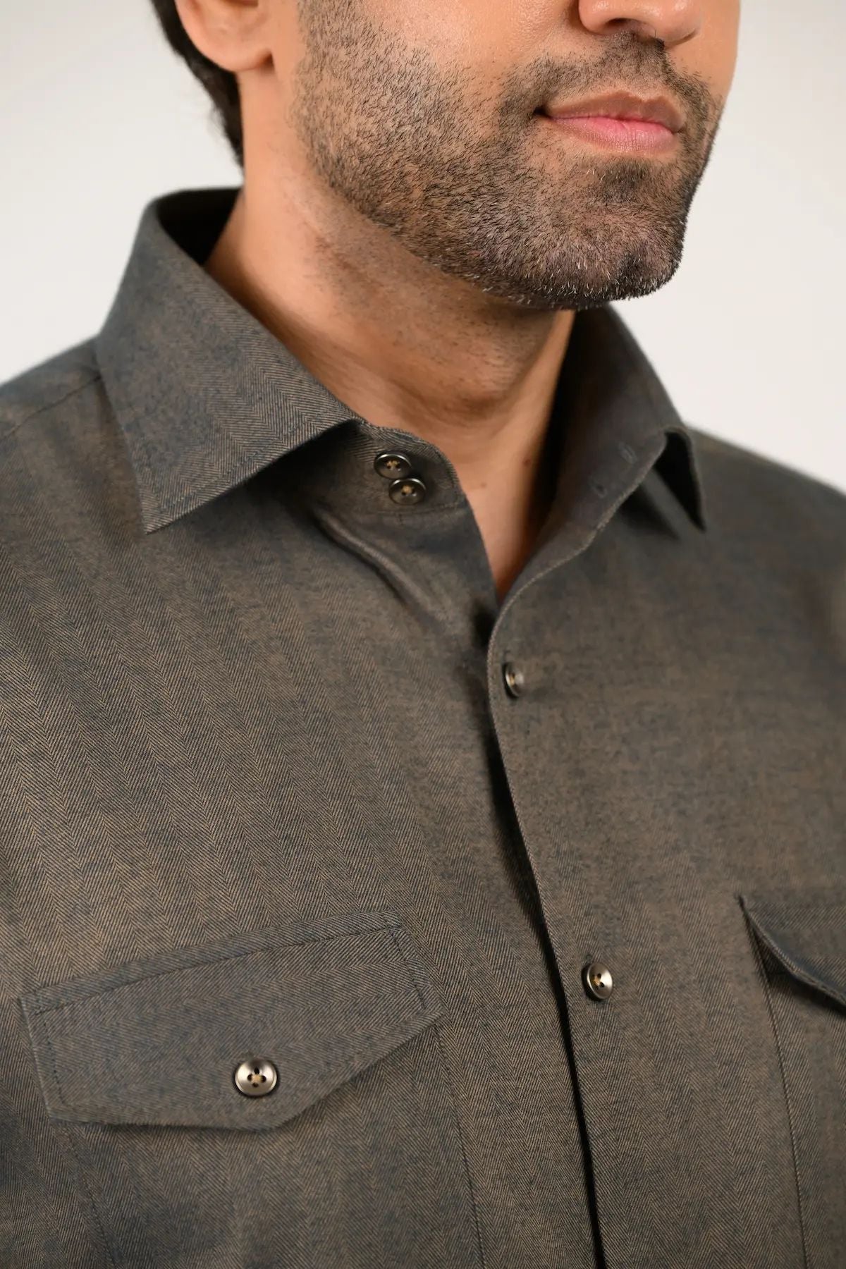 The Olive Monarch: Olive Green Herringbone Shirt