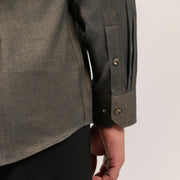 Olive green herringbone shirt cuff detail in premium cotton fabric