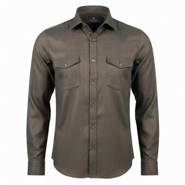 The Olive Monarch: Olive Green Herringbone Shirt